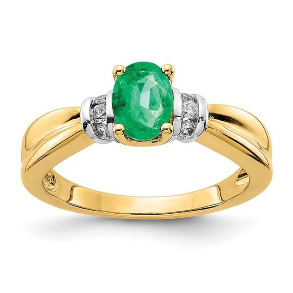 Kazi Luxury 14k Yellow Gold with Rhodium Diamond and Oval Emerald Ring